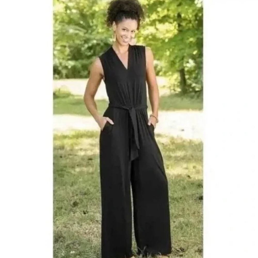MATILDA JANE M Power Pose Jumpsuit in black with tie waist and pockets